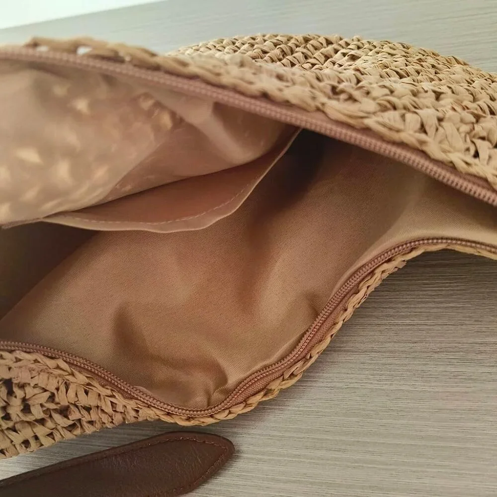 Straw Crossbody Bag Woven Hobo with Adjustable Strap Large Capacity Beach Purse - Picture 5 of 7